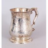 A GEORGE II BALUSTER PINT TANKARD, engraved with acanthus. London 1737. Maker: Thomas Whipham.