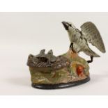 AN EAGLE AND EAGLET CAST IRON MECHANICAL BANK, 1883, the base marked Pat Jan 23 1883. 5.5ins high