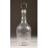 A JACOBITE DECANTER AND STOPPER, with facet cut roses. 11.5ins high.