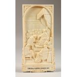 A SUPERB 19TH CENTURY EUROPEAN CARVED IVORY PLAQUE "FONDATION DE L'ACADEMIE FRANCAISE 1635". 10ins