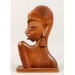 AN ART DECO CARVED WOOD HEAD. 12ins high.