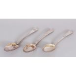A SET OF THREE VICTORIAN TABLESPOONS, engraved "R". London 1878.