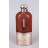 A LARGE LEATHER BOUND FLASK. Maker: J. D. & Son.