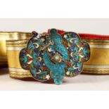 A GOOD RUSSIAN SILK AND CHAMPLEVE ENAMEL BELT.