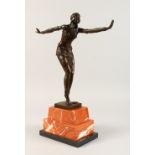 AFTER D. H. CHIPARUS. A BRONZE SNAKE DANCER. Signed, on a marble base. 18ins high.