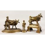 THREE INDIAN BRASS FIGURE GROUP.