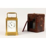 A GOOD 19TH CENTURY FRENCH BRASS CARRIAGE CLOCK by Henry Jacob of Paris, with half hour strike and