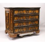 AN 18TH CENTURY ITALIAN PINE AND WALNUT SECRETAIRE CHEST, with carved decoration, the top drawer