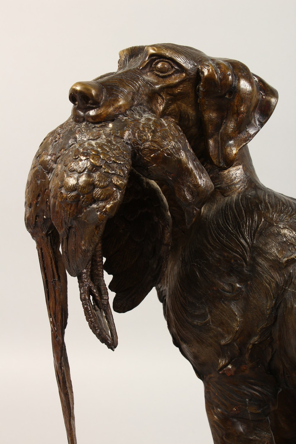 AFTER MOIGNIEZ A LARGE BRONZE OF A RETRIEVER, with a pheasant in its mouth, standing on a marble - Image 2 of 6