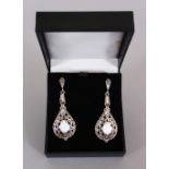 A PAIR OF SILVER AND GILSON OPAL DROP EARRINGS, in a box.