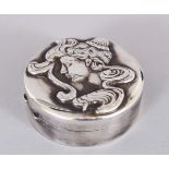 A NOVELTY SILVER ART NOUVEAU STYLE CIRCULAR BOX.