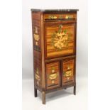 A GOOD 18TH CENTURY CONTINENTAL INLAID ESCRITOIRE with marble top, single drawer over a drop