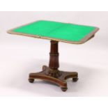 A REGENCY ROSEWOOD AND ORMOLU MOUNTED FOLDOVER CARD TABLE, the "D" shape top with line inlaid