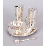 A JOCKEY CAP THREE PIECE CRUET.