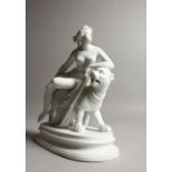 A PARIAN GROUP UNA and the LION on an oval base. 9ins high.