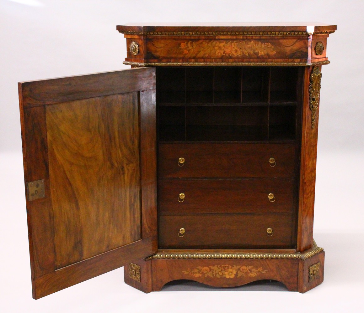 A GOOD VICTORIAN WALNUT, MARQUETRY AND ORMOLU PIER CABINET, with a floral inlaid frieze, the - Image 5 of 9