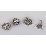 FOUR PIECES OF SILVER MASONIC JEWELLERY.