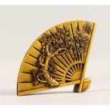 A JAPANESE BRONZE FAN BOX. 16cms long. Signed.