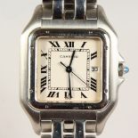 A LADIES CARTIER STEEL TANK WRISTWATCH no. 66563099 in original red Cartier box.