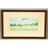 DENNIS PANNETT. Watercolour, COOMBE HILL, signed. 5ins x 11.5ins, framed and glazed.