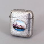 AN ENGRAVED SILVER VESTA CASE, with enamel of The Titanic. Birmingham 1891.