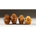 FOUR CHINESE CARVED NUT NETSUKES.