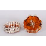 A PAIR OF FAUX TORTOISESHELL AND PLATE CIRCULAR WINE COASTERS.