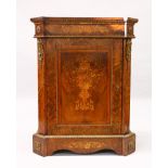 A GOOD VICTORIAN WALNUT, MARQUETRY AND ORMOLU PIER CABINET, with a floral inlaid frieze, the