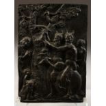 A BRONZE PLAQUE with SATYR. Stamped DONATELLO. 12ins x 8.5ins.