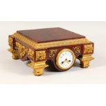 A VERY GOOD QUALITY 19TH CENTURY FRENCH MARBLE AND ORMOLU CLOCK STAND, with eight-day drum