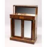 A REGENCY ROSEWOOD CHIFFONIER, brass galleried mirror back, upper shelf, single frieze drawer over a