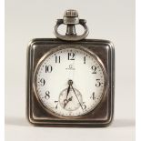 A SQUARE SILVER OMEGA FOOTBALL POCKET WATCH.