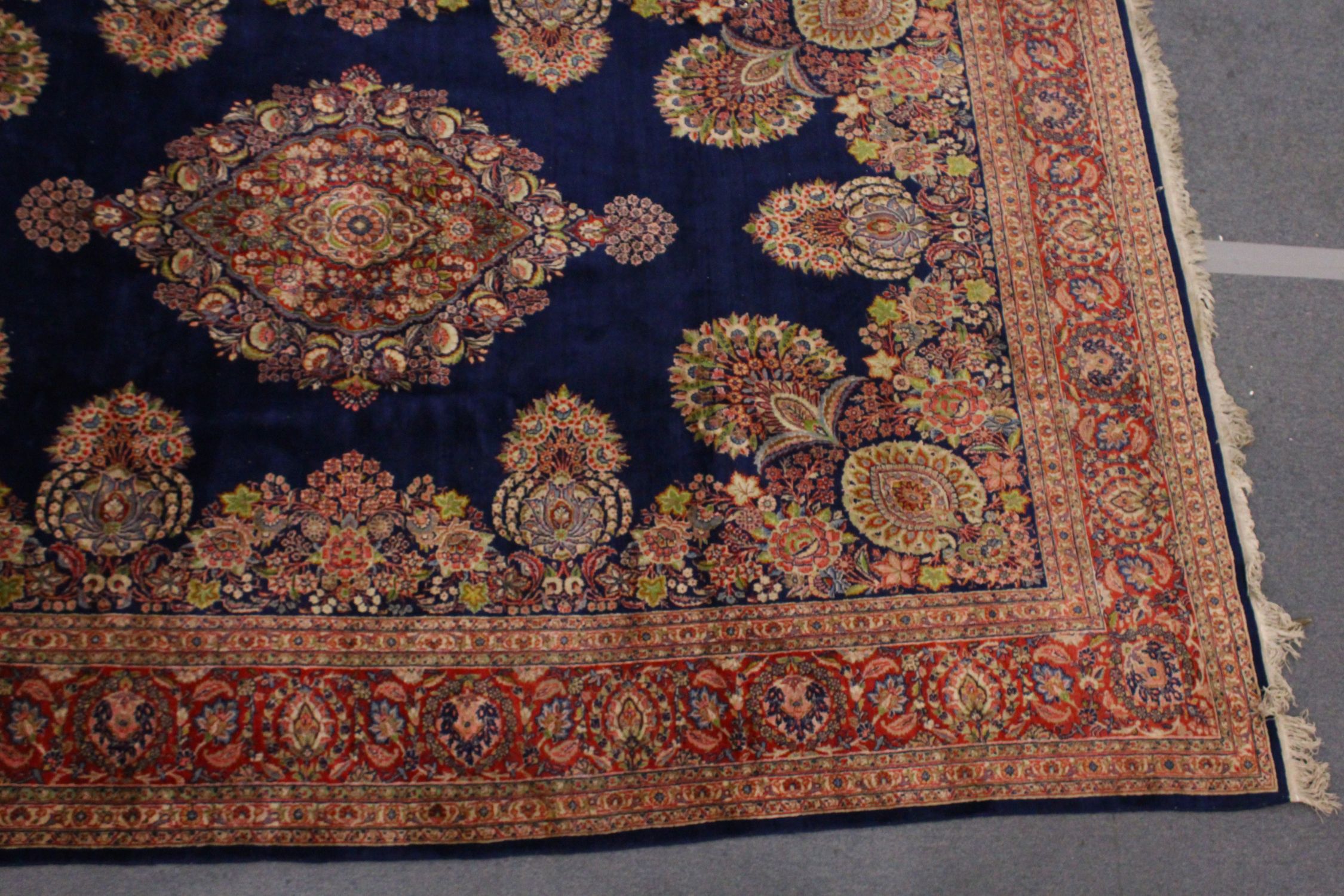 A GOOD LARGE PERSIAN CARPET, deep blue ground, with all-over stylised floral decoration - Image 2 of 5