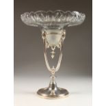 A GOOD SILVERED AND CUT GLASS CENTREPIECE, with cut and frosted bowl. 13ins high.