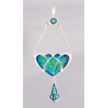 A SILVER AND ENAMEL ART NOUVEAU DESIGN PENDANT.