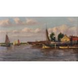 Frederick Golden Short (1863-1936) British. An Estuary Scene with Moored Boats, Oil on Board, Signed