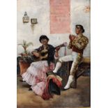 Figal (19th Century) Spanish. Study of a Lady Playing the Guitar to a Matador, Oil on Panel, Signed,