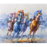 J... Mayo (20th-21st Century) British. A Horse Race with Riders and Horses rounding a Bend, Oil on