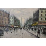 Remi Leclaye (20th Century) French. "Paris, La Tour St Jacques", a Street Scene with Figures, Oil on