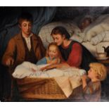 Htte Baisc (19th Century) European. 'Meeting the New Baby', Children gathered around a Newborn Baby,