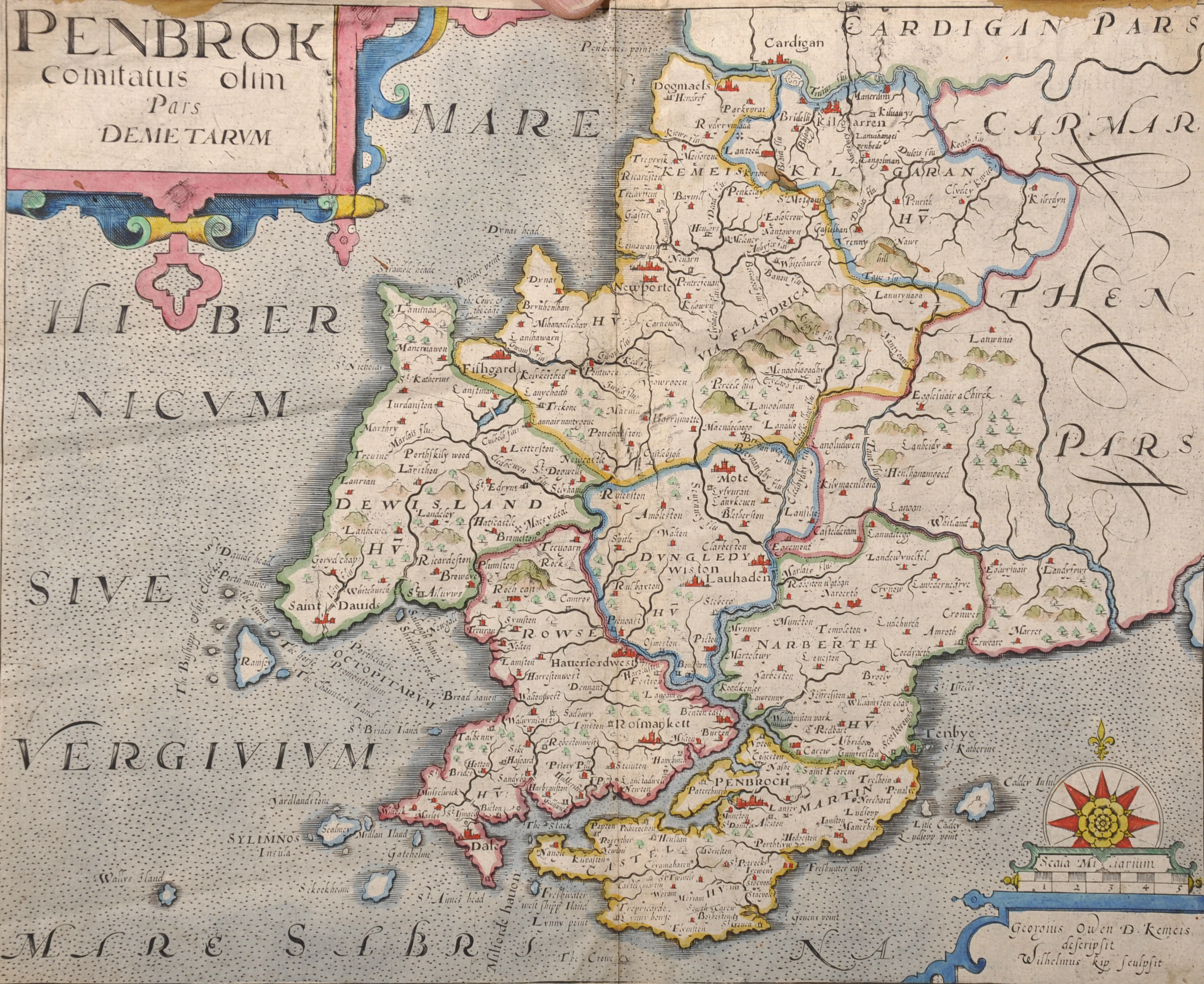 Willem Kip (16th - 17th Century) British. "Penbrok", Map, Unframed, 10.75" x 13.25", and another