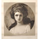 After George Romney (1734-1802) British. "Lady Hamilton when Young", Engraving, 17.5" x 16.5".