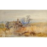 John Keeley (1849-1930) British. "Irish Bog Cottage", Watercolour, Signed and Dated '77, 11.5" x