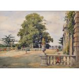 Rossiter (19th - 20th Century) British. Study of a Terrace with Urns, Watercolour, Indistinctly