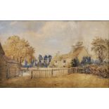 19th Century English School. A Garden Scene with a Wooden Fence, and a Cottage beyond,