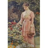 Francis H Eastwood (fl. 1875-1908) British. Study of a Lady Picking Flowers, Watercolour, 9.5" x 6.