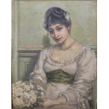 Francis H Eastwood (fl. 1875-1908) British. Portrait of a Lady, wearing a White Dress with a Green