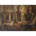 Emiel Hansen (1878-1952) Danish. Three Figures seated at a Table, Oil on Panel, Signed, and Signed