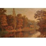 W... M... Hanna (19th - 20th Century) British. A River Landscape, with Figures by a Cottage, Oil