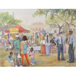 Heather Tipton (1941- ) British. 'Uptown Street Festival, Mississippi', Watercolour, Signed and